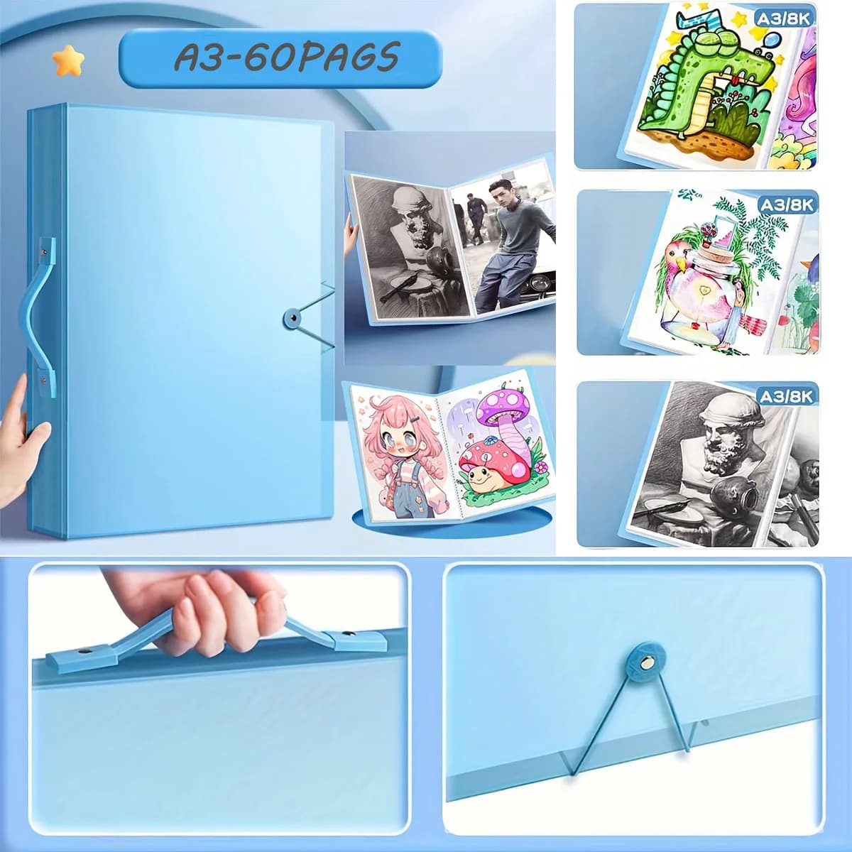 With Handle Storage File Folder A3 30 Pages Diamond Painting Transparent Album Book Cover Large Photo Album Book