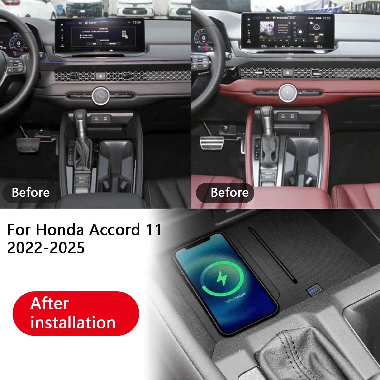 2 DIN The Last For Honda Accord 11 2022 2023 2024 2025 Car center console phone fast charging plate wireless charging support