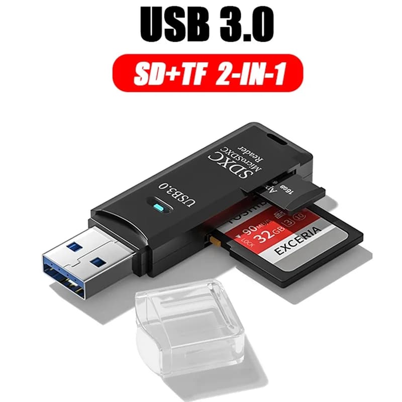 Lettore di schede USB 3.0 2 in 1, lettore di schede Micro SD portatile, adattatore USB 3.0 ad alta velocità per schede di memoria SD/TF per PC, laptop e accessori.
