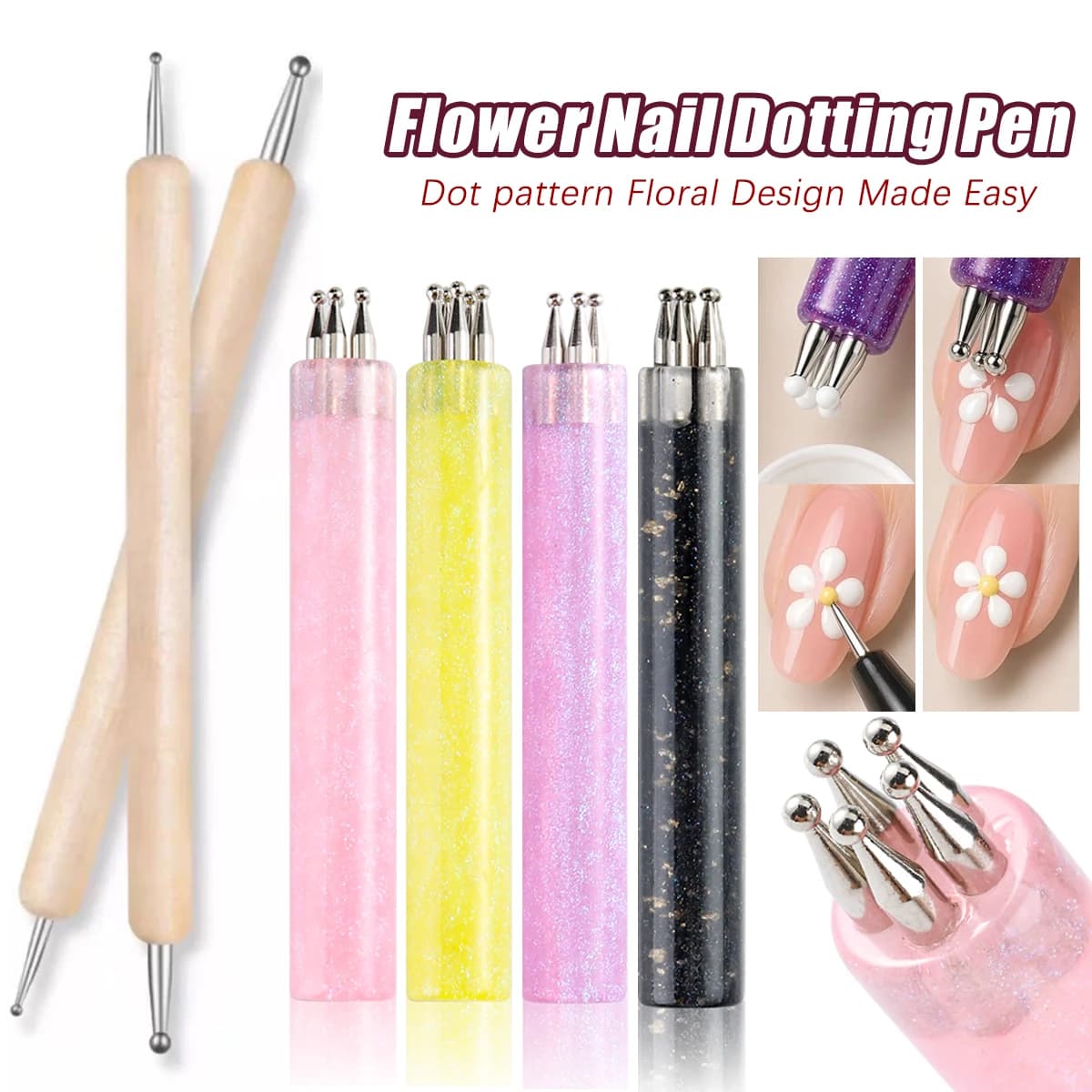 Nail Dotting Pen for Floral Design -Stainless Steel Ball Tip Art Tool for DIY Fingernail Paint Sculpt, Acrylic Markers for Salon