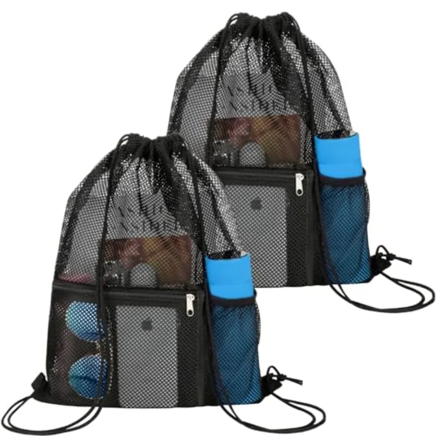 2 PACK Mesh Drawstring Backpack Bag, Multifunction Mesh Bag for Swimming, Athletic Gym, Clothes, Beach, Swim