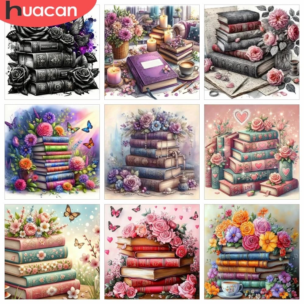 HUACAN Diamond Paintig Book Landscape Mosaic Handmade Rhinestones Diamond Mosaic Rose Flower Home Decor Square Round Drill