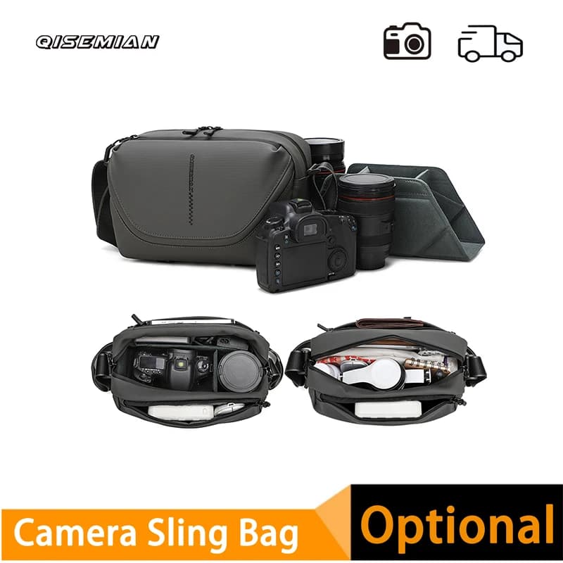 Borsa a tracolla QISEMIAN da uomo per fotocamera, portatile, monospalla, per micro-single, custodia per fotocamera digitale reflex da esterno