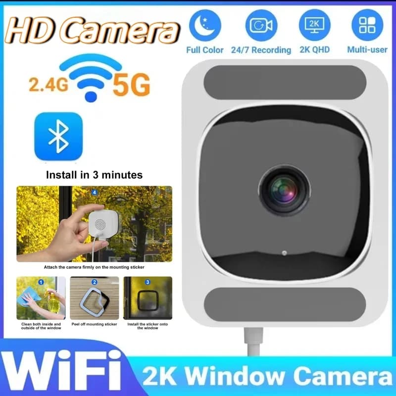 Telecamera WiFi 2.4/5GHz per Finestre, 3MP con Visione Notturna a Colori, Mini Telecamera di Sicurezza per Interni, Sostituisce le Telecamere Esterne Attraverso Vetri, Nuova