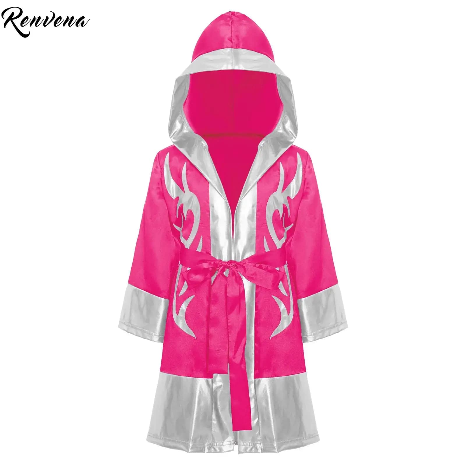 Abito cosplay di Halloween per uniforme da boxe per bambini e ragazzi con design con cappuccio a blocchi di colore metallizzato con cintura per feste di carnevale
