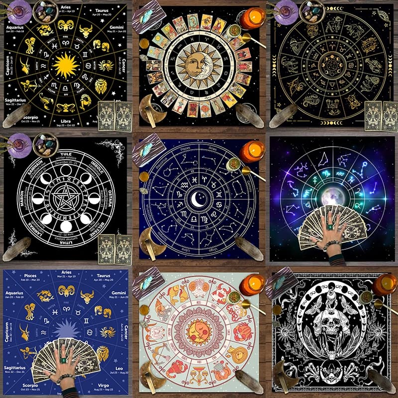 50/75/110/137cm Tarot Card Tablecloth Twelve Constellations Divination Starry Sky Altar Cloth Tarot Game Decoration Tablecloth