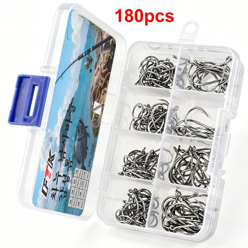Set di 180 ami da pesca con ardiglione NGB, 5 pezzi per scatola # -11 # Ami da Pesca Affilati in Acciaio ad Alto Tenore di Carbonio con Foro per Attrezzatura da Pesca in Mare e Carpa