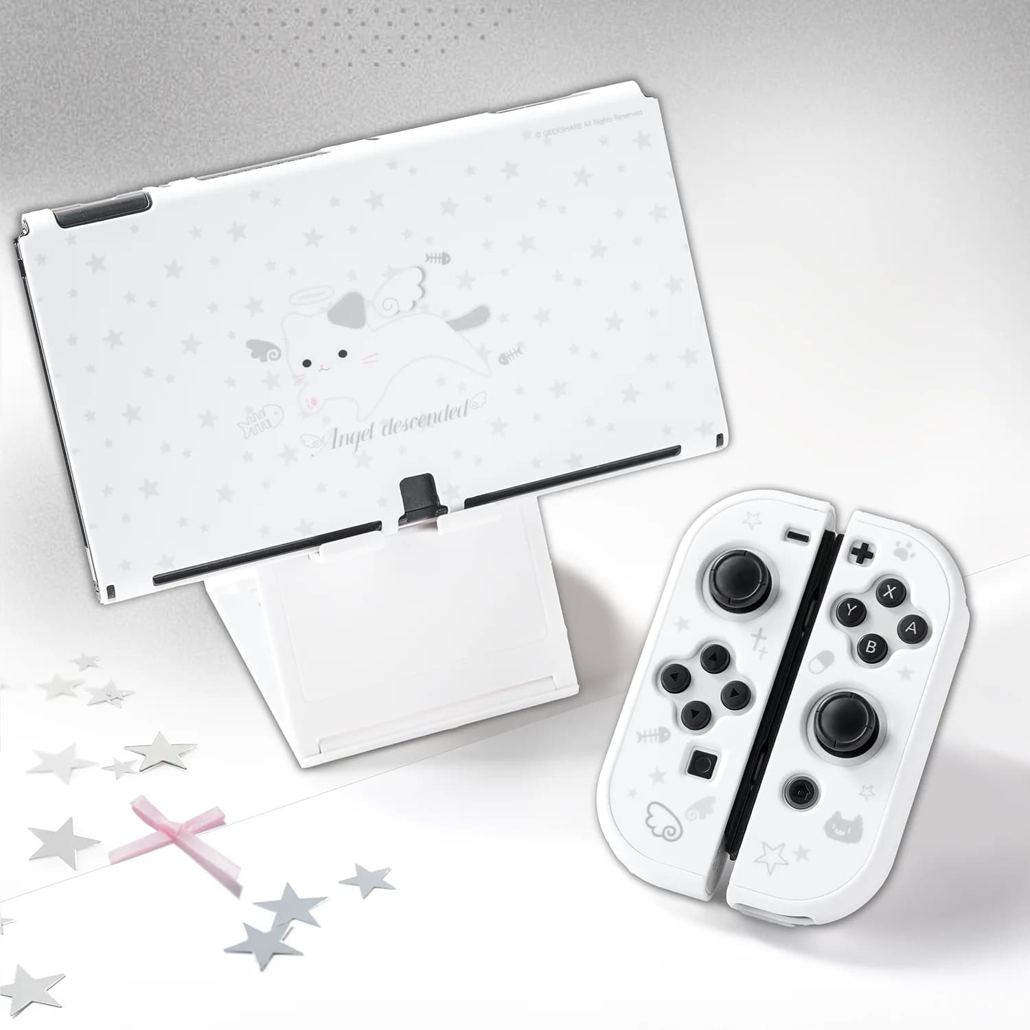 Geekshare Protective Case for Nintendo Switch OLED Console and JoyCon Cover , PC Slim Hard Shell -- Angel Descended