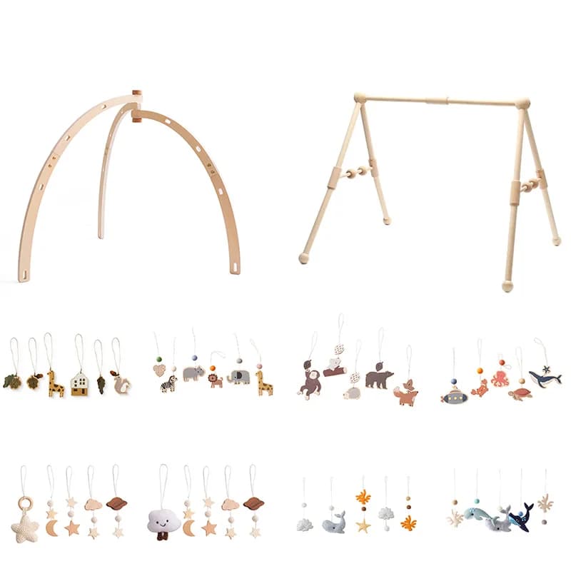 1Set Sonaglio in legno Massaggiagengive Giocattoli per bambini Gioca in palestra Mobile Neonato Struttura sensoriale Regali per allattamento per bambini Accessori per passeggino fatti a mano