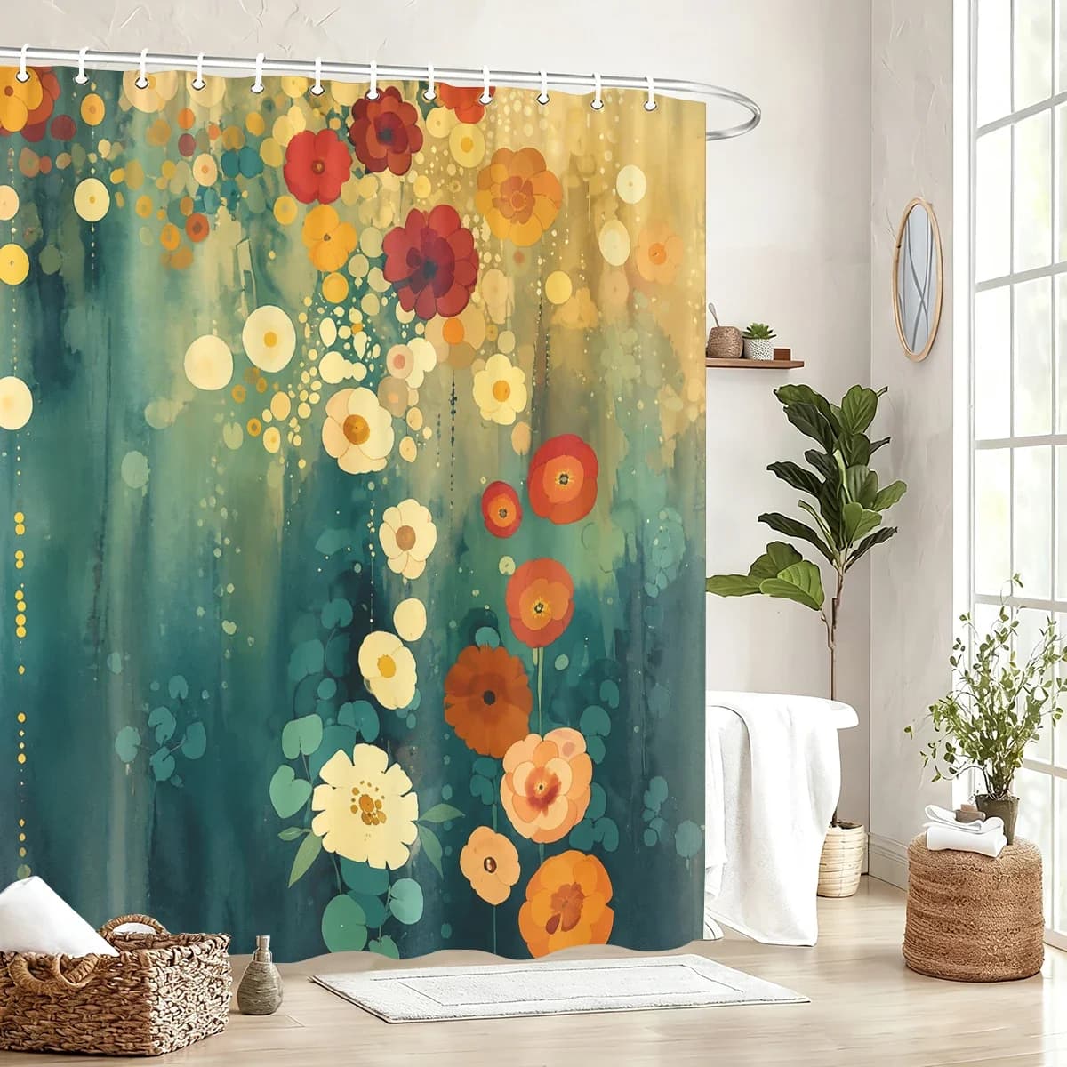 Vibrant Themed Polyester Bathtub Curtain - Artistic Printed Shower Curtain for Bathroom Decor, Charming Bathroom Partition