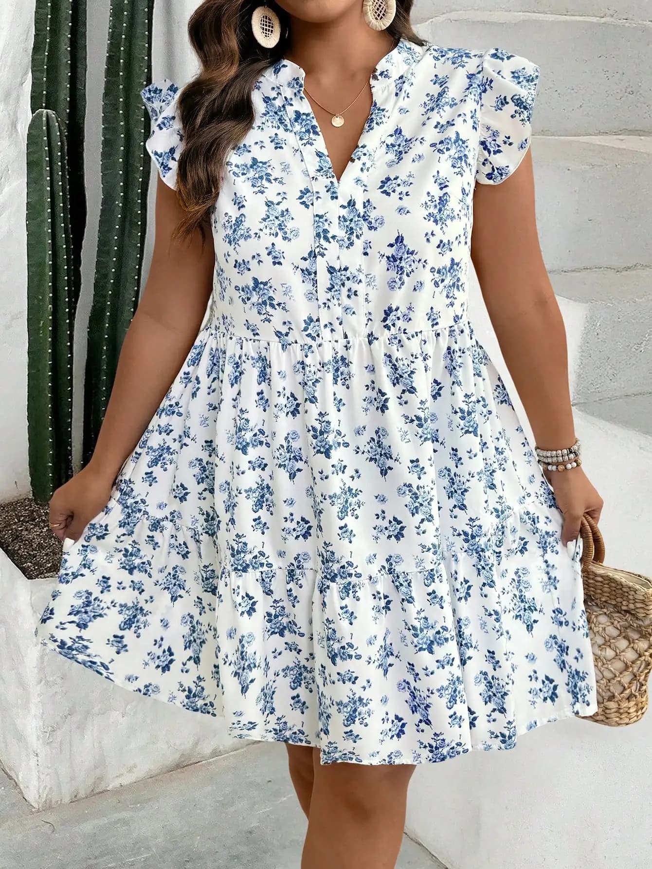 Abito casual a strati con stampa floreale e maniche a cappuccio da donna
