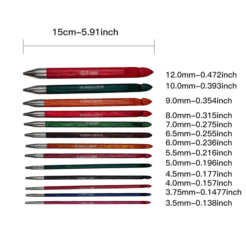 Interchangeable Tunisian Wooden Crochet Hook Set 3.5mm-12.0mm Knitting Needle Hand-Polished Afghan Crochet Hook Weaving Tools