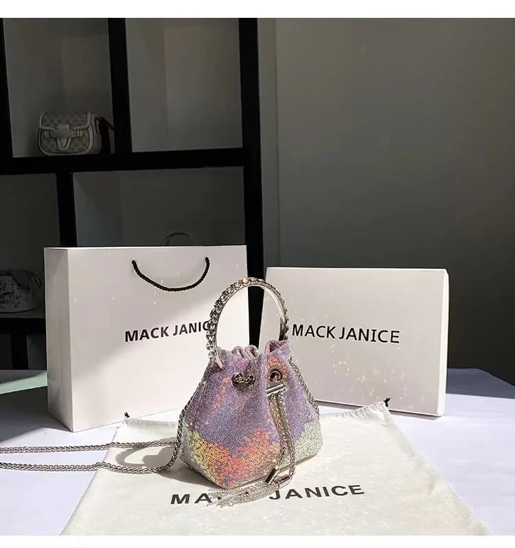 Wedding Party Clutch Purse String Bucket Bag Glitter Shiny Sequins Evening Bag Women's Handbag Female Shoulder Crossbody Bag