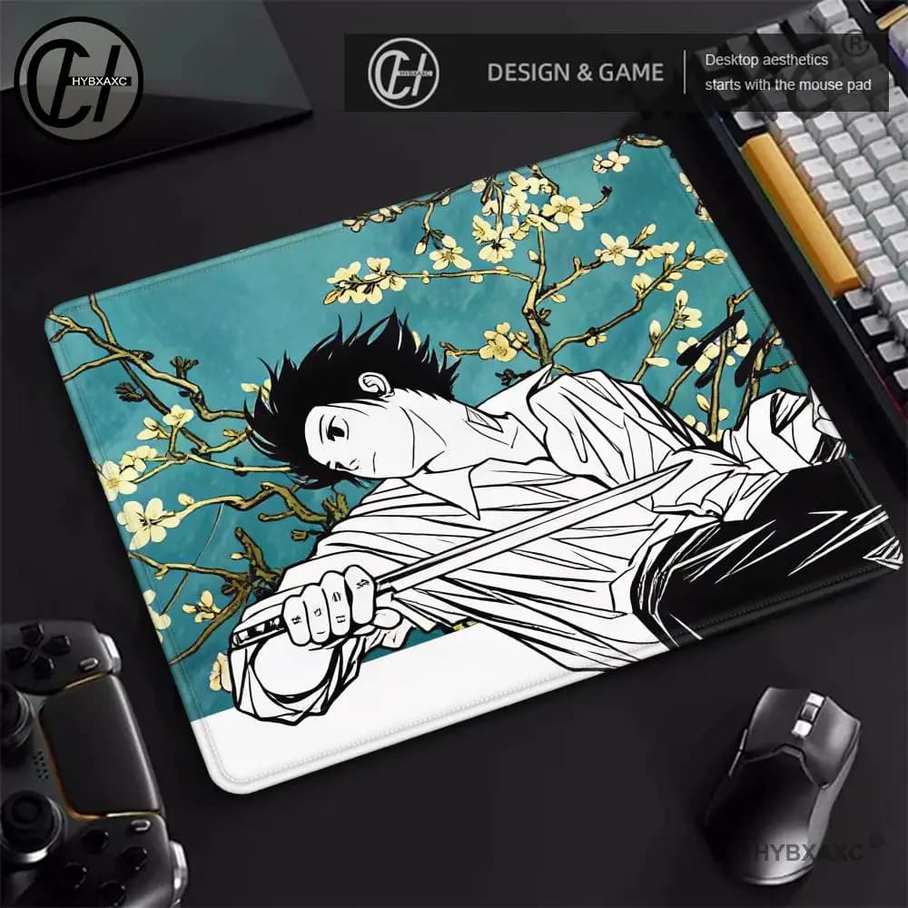 HYBXAXC Anime Samurai Boy Mouse Pad Japanese Style Large Gaming Desk Mat Non-Slip Rubber Base Stitched Edge