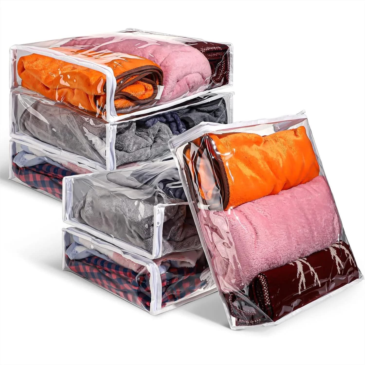 Clear Zippered Storage Bags 16x14x4 Inch 6 Pack for Blankets Clothes Bed Sheet Organizer with Zipper