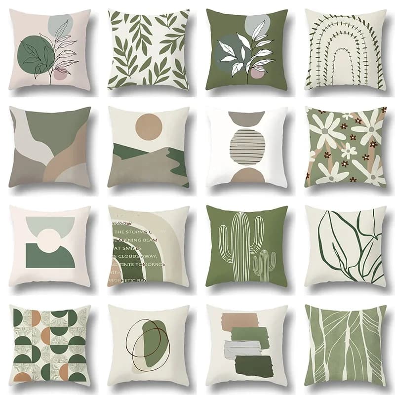 Green Leaf Pattern Printed Pillowcase Geometric Bedroom Living Room Car Decorative Cushion Cover