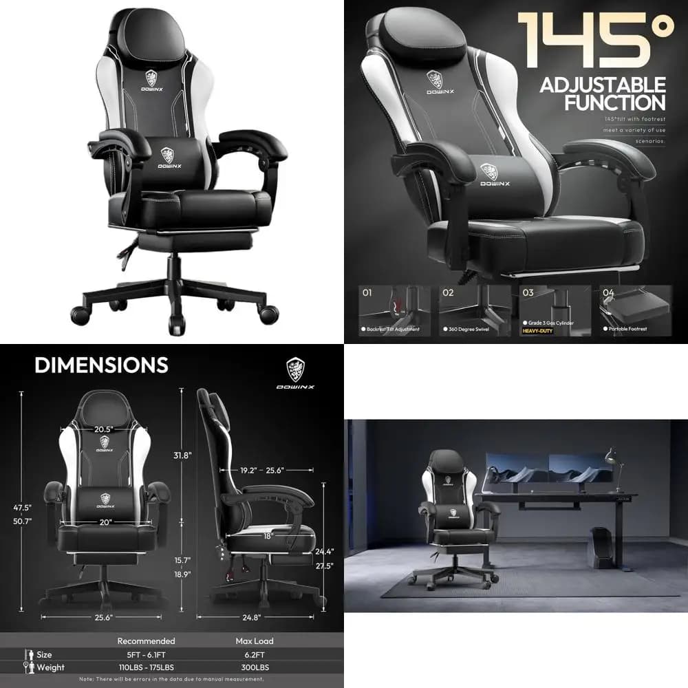Sedia da Gaming Ergonomica con Schienale Alto, Cuscino a Molle Insacchettate, Poggiapiedi e Supporto Massaggiante per Adulti - Bianca