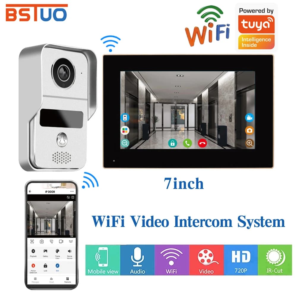 1080P Tuya App Sistema citofonico domestico Videocitofono Wifi Campanello Scheda RFID Controllo accessi Videocitofono Kit sistema di ingresso