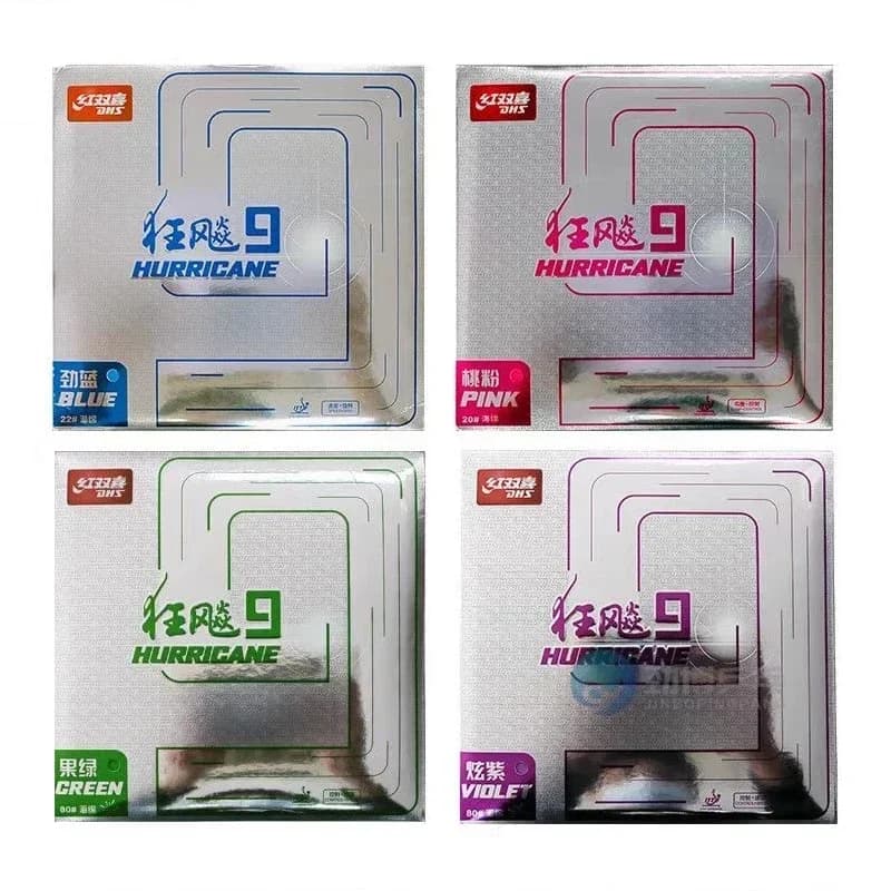 DHS-Hurricane 9 Table Tennis Rubber, Pimples in Original, Professional Ping Pong Racket, Elastic Hard Sponge, Tacky
