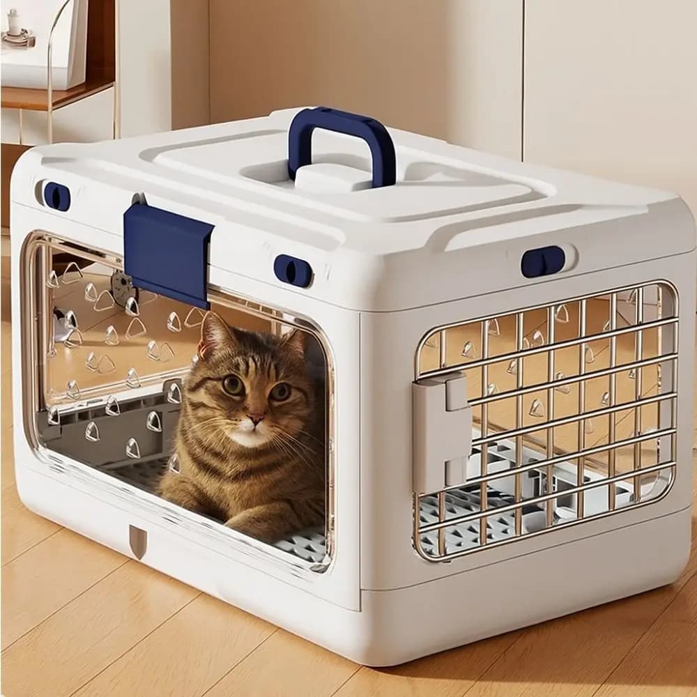 Trasportino Pieghevole Portatile per Animali Domestici, Gabbia per Gatti in Plastica Rinforzata con Maniglia, Trasportino Traspirante per Cani da Auto