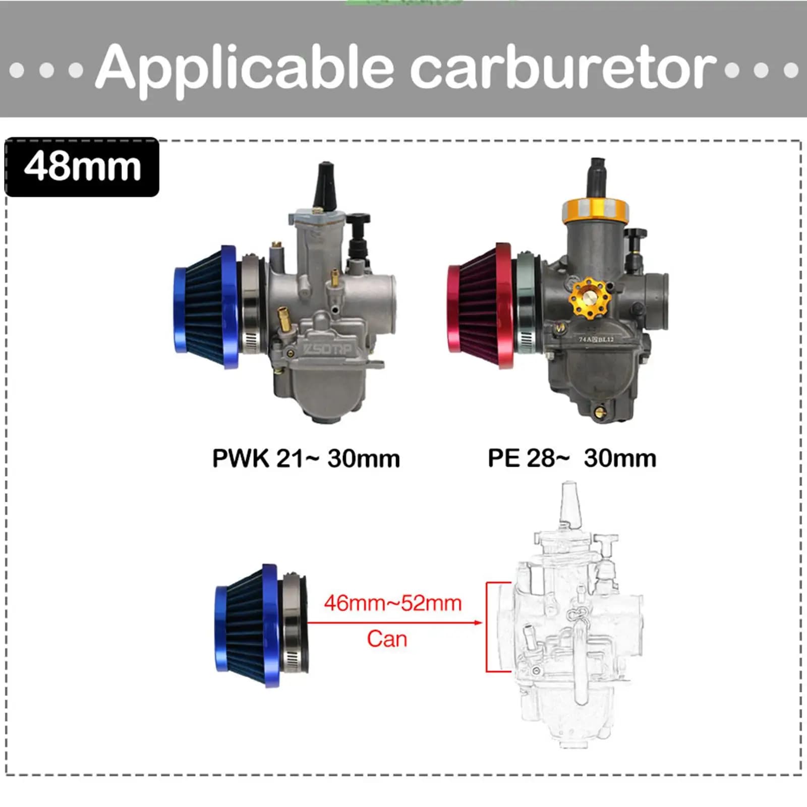 Filtro Aria Universale per Moto, Purificatore di Aspirazione a Doppio Strato in Rete d'Acciaio, a Forma di Fungo per Moto da Cross e Accessori Off-Road