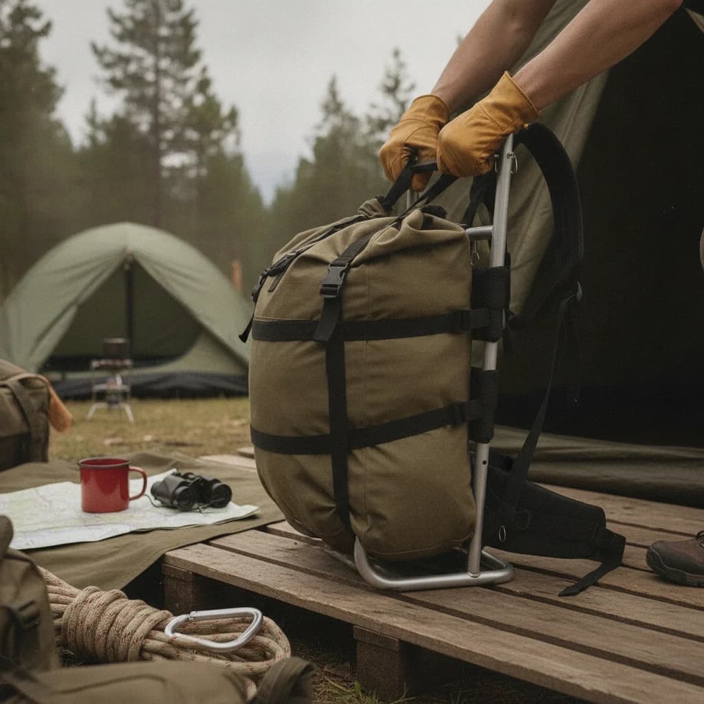 Aluminum Alloy Heavy Duty Backpack Frame with Adjustable Straps and Curved Base Bars for Camping Equipment Transport