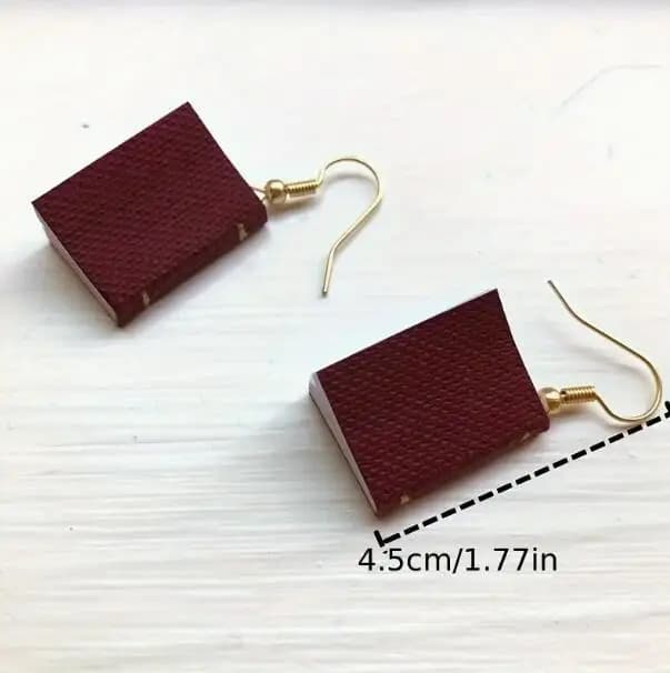 Burgundy Textured Faux Leather Rectangle Fish Hook Drop Earrings 14K Gold Plated Minimalist Autumn Women Daily Jewelry