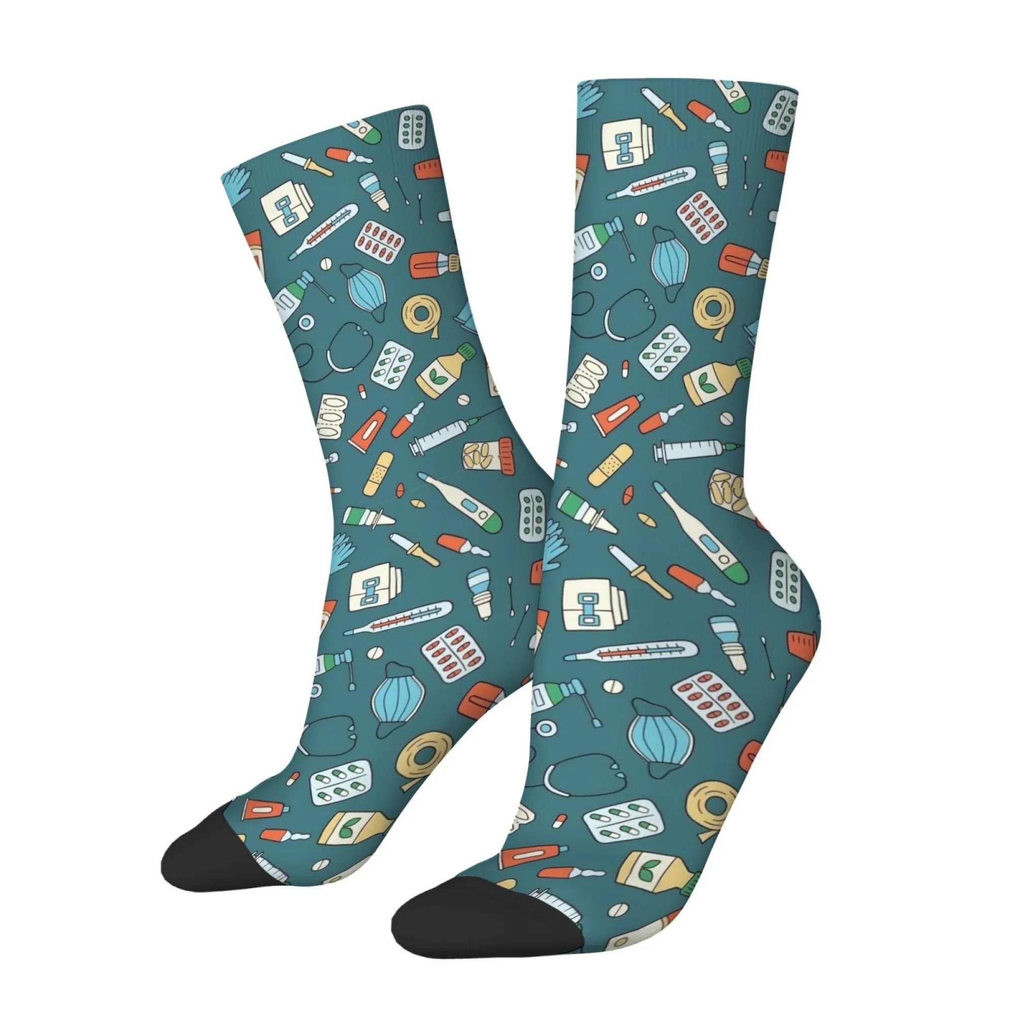 Cute Cartoon Medical-themed Printed Men's Compression Socks Skin-friendly and Comfortable Street Style Harajuku Retro Socks