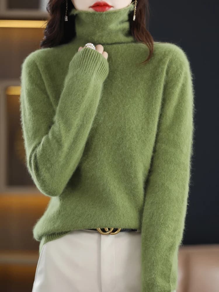 Colletto in Pile da donna 100% maglione di Cashmere di visone Pullover lavorato a maglia con collo alto invernale Casual top corto e spesso camicia a Base calda allentata