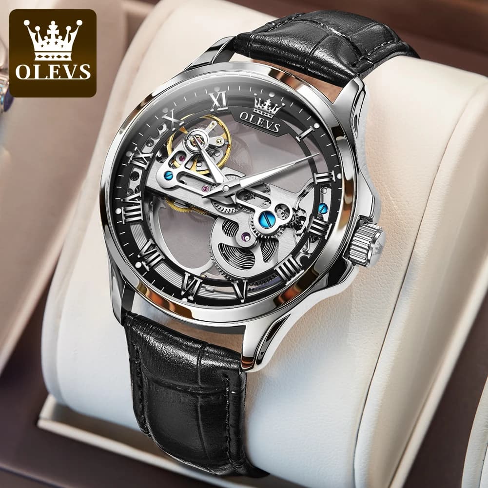OLEVS 6661 automatic watch for men automatic dial transparent vacuum mechanical movement original men's wristwatch waterproof men's watches