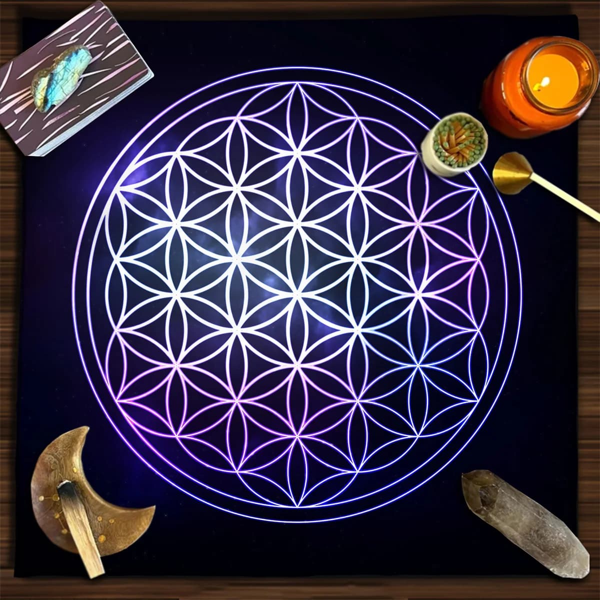 Tovaglia per tarocchi Panno per altare Mandala Cerchio per meditazione Oracolo spirituale Carta Pad Panno per diffusione di tarocchi arcobaleno geometrico