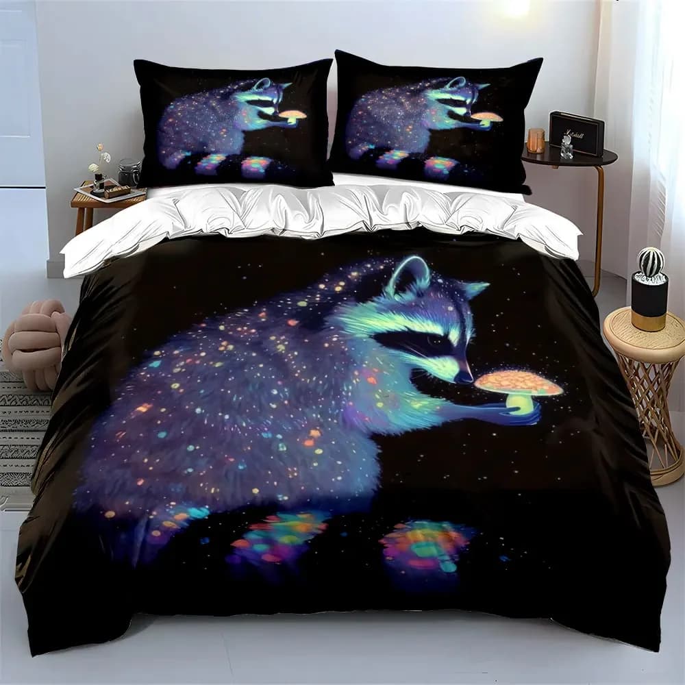 "Glow Raccoon Art Decor Set" Soft Comfortable Duvet Cover Bedding Set Included 1*Duvet Cover & 2*Pillowcases, gift