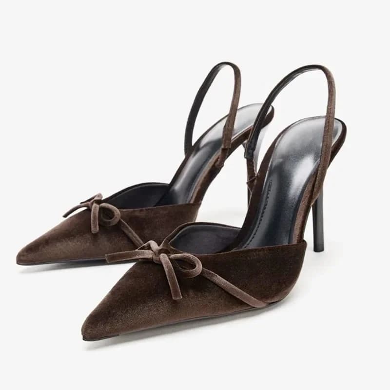 Women's slippers with high toe heel in sexy velvet Elegant party shoes signed with retro butterfly knot for women's pumps
