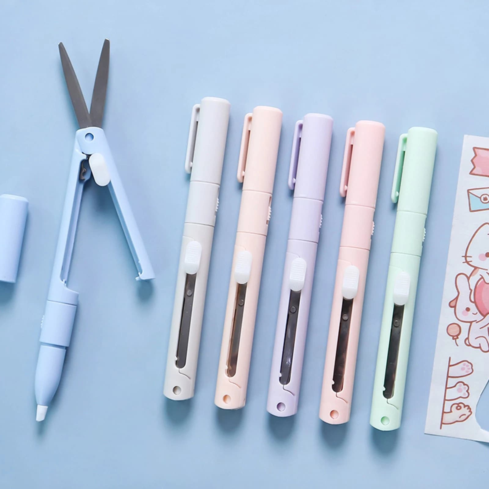 Forbici e coltello multiuso 2 in 1, mini design a doppia testa a forma di penna, sicuro e retrattile per il taglio di materiali per journaling