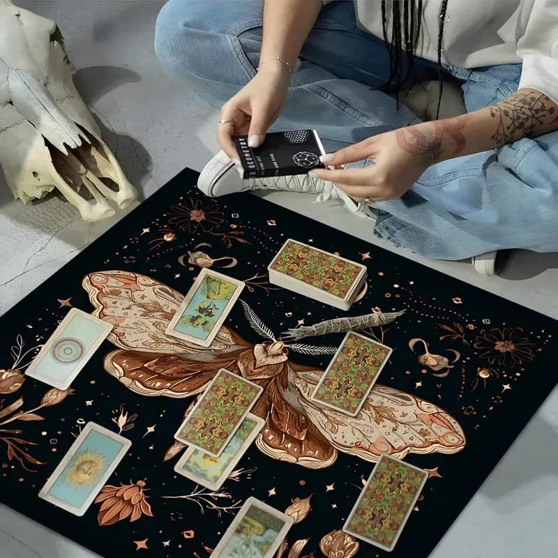 Tovaglia Bohemian Moth di VIKAMA, Tappetino per Carte dei Tarocchi Astrali per Rituali di Stregoneria, Copertura per Altare di Divinazione e Motivi Mistici