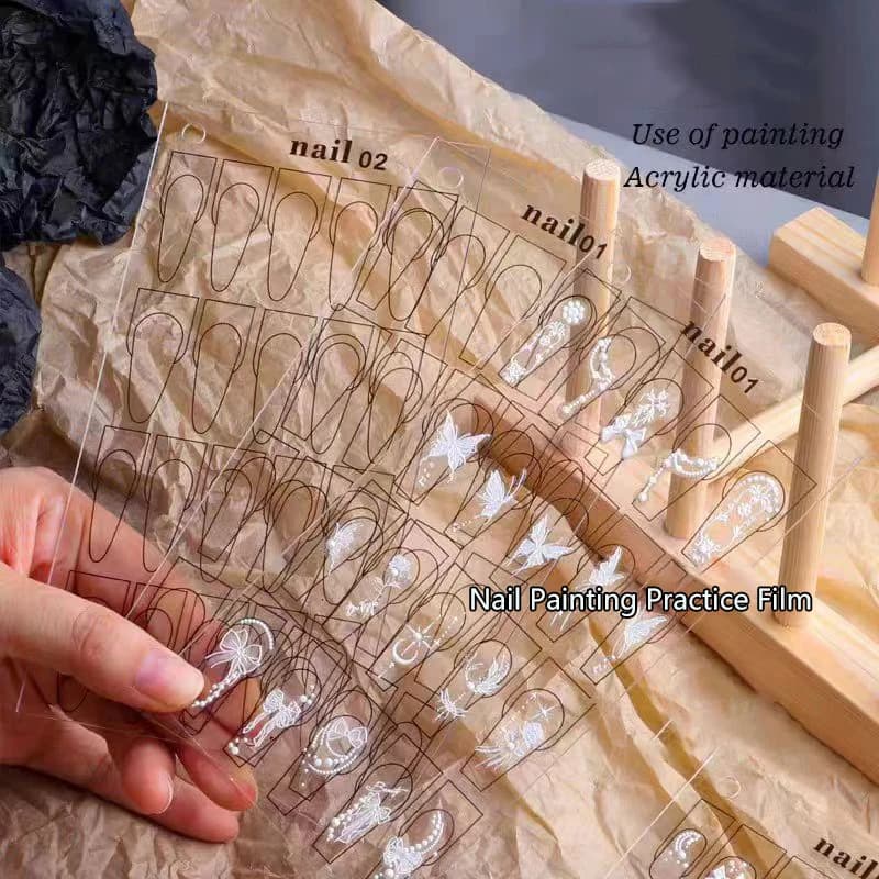 Reusable Acrylic Nail Art Painting Practice Paper Nail Art Practice Training Mat Manicure Flower Line Drawing Exercise Tool