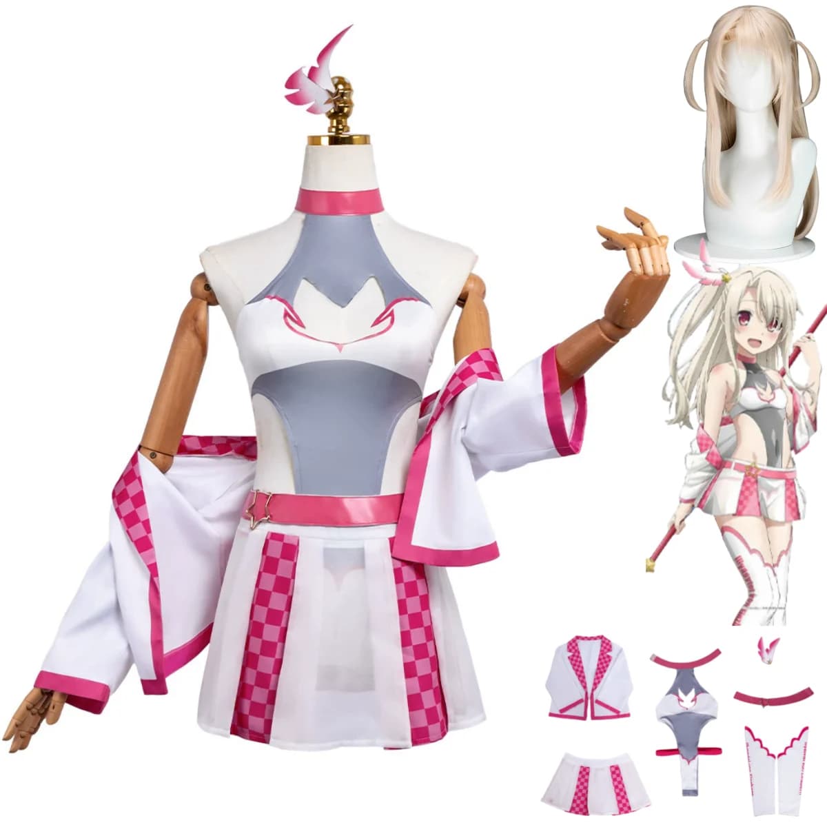 Anime Fate/kaleid Liner Illyasviel Von Einzbern Costume Cosplay Car Racing Uniform Gonna Jumpsuit Women's Wig Dress Sexy Carnival