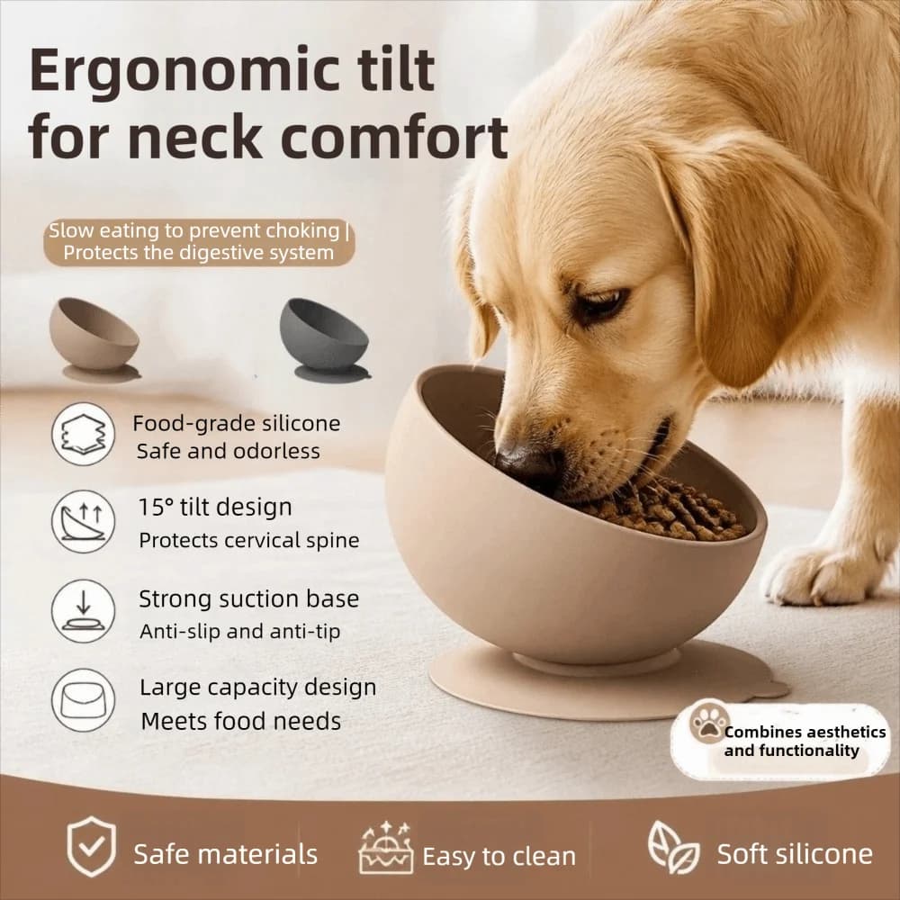 Stable Non-Slip Silicone Pet Bowl Neck Protection Anti-Tipping Elevated Feeder Suction Cups Dog Food Bowl for Cats Dogs