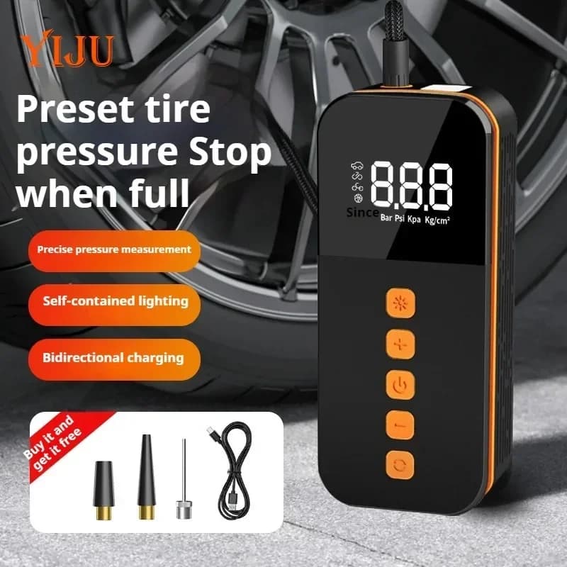 YIJU Pompa d'aria ad alta precisione Compressore Gonfiatore per pneumatici per auto Display Forniture Pompa d'aria portatile per strumento a sfera per bici da moto per auto