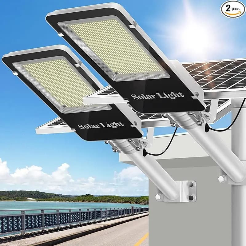 2pcs Solar Street Lights IP65 Waterproof Outdoor Solar Lights Dusk to Dawn Parking Lot Light with Motion Sensor&Remote Control