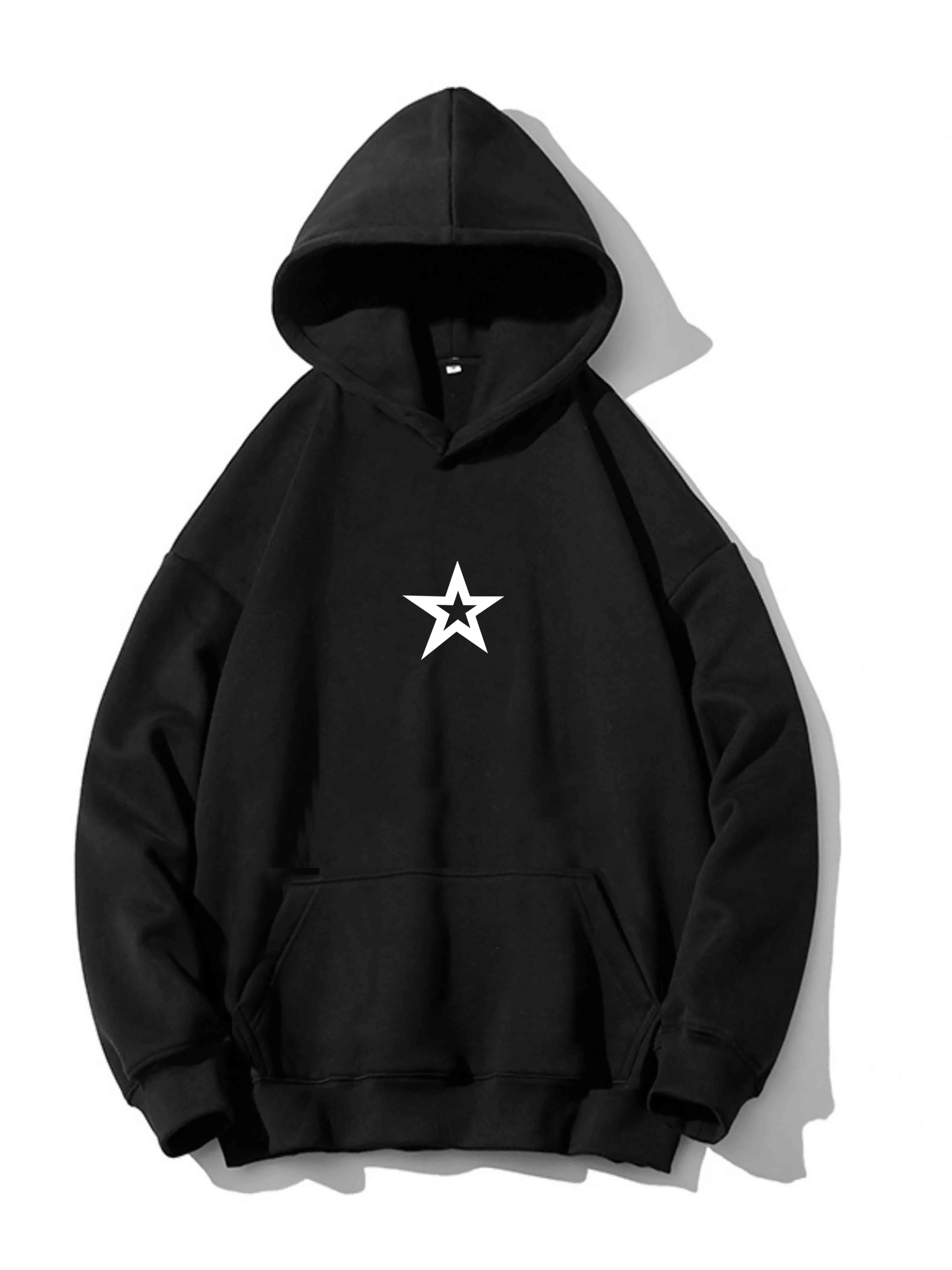 Felpa con cappuccio da uomo con stampa di stelle - Tasca a marsupio, autunno-inverno, regalo