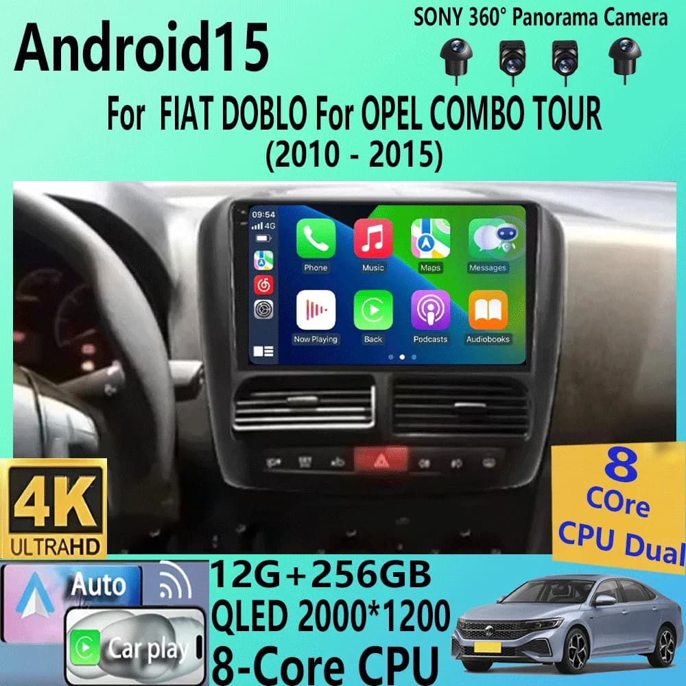 Android 15 Autoradio Per FIAT DOBLO/OPEL COMBO TOUR 2010-2015 GPS Navi 1280*720 QLED DSP Carplay Lettore Multimediale NO DVD
