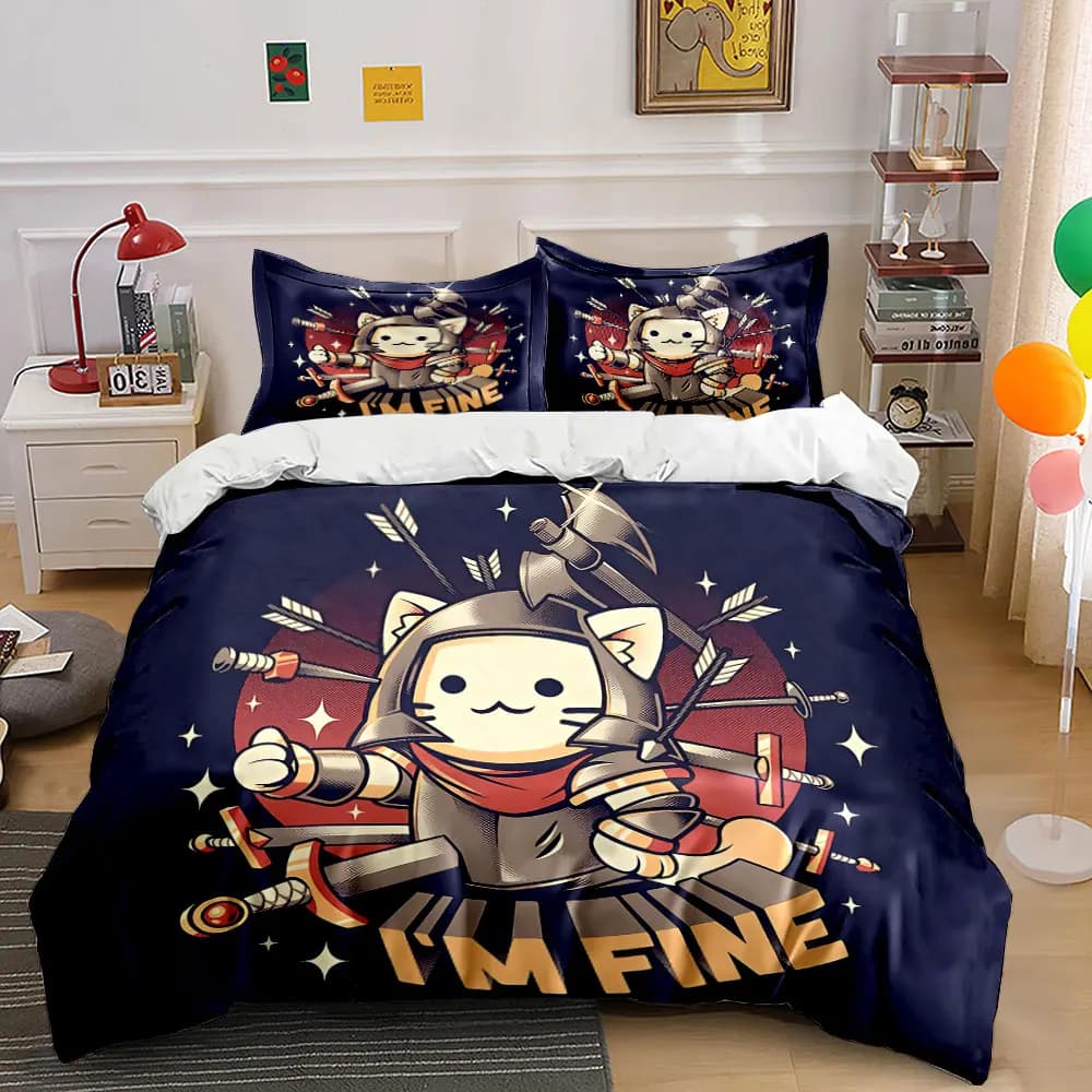 Set di biancheria da letto con copripiumino morbido e confortevole dal design Armored Cat, include 1 copripiumino e 2 federe, regalo
