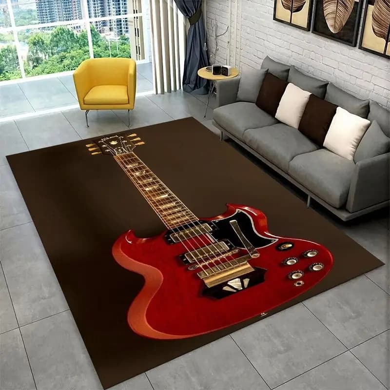 Retro Fender Guitar Logo Instruments Music Non-Slip Area Rug for Living Room,Bedroom,Playroom,Carpet Floor Mat Home Decor Rug