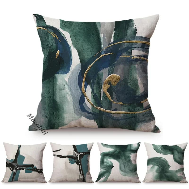 Nordic Classic Art Sofa Decoration Pillow Case Sapphire Gilding Growth Ring Gold Geometric Marble Texture Style Cushion Cover