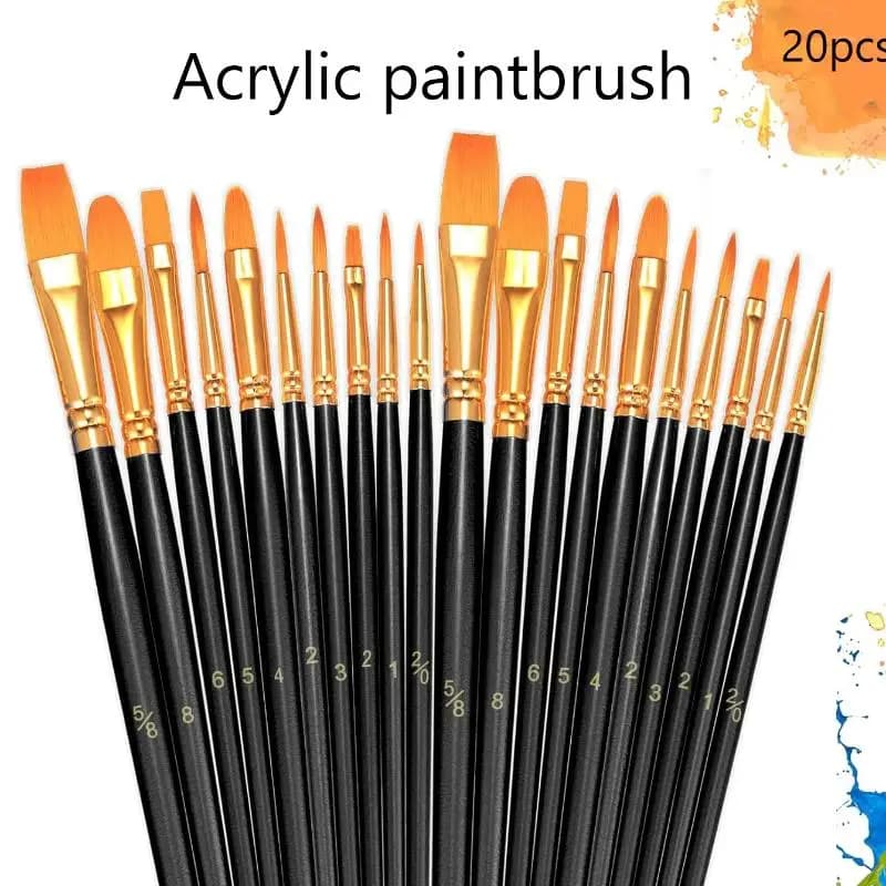 Nylon Paint Brush Set 6 20Pcs Colorful for Watercolor Acrylic Painting Professional Art Supplies for Studio