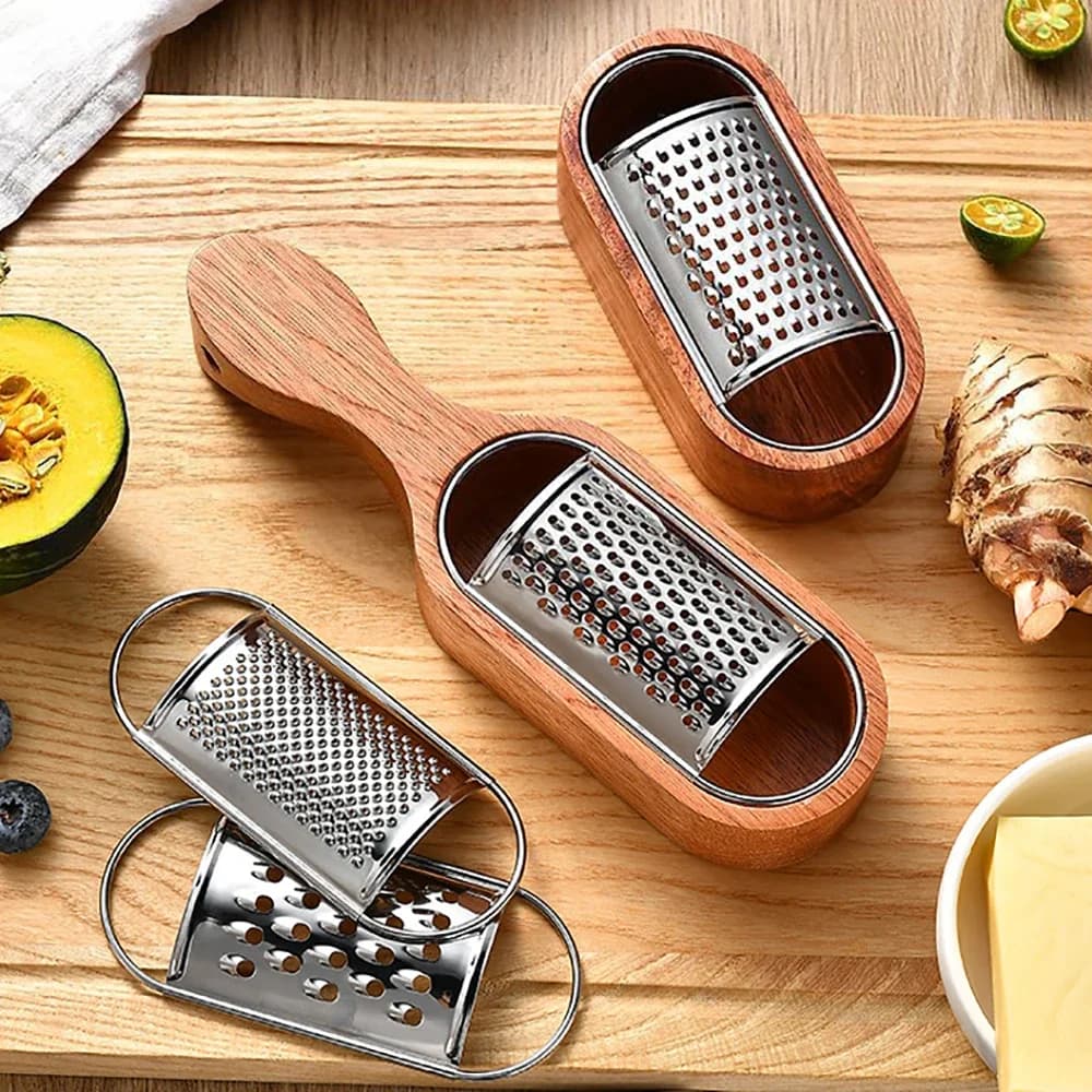 1/3Pcs Cheese Grater Wooden Storage Box Stainless Steel Cheese Grater Multi-purpose Kitchen Food Shredder for Chocolate Butter