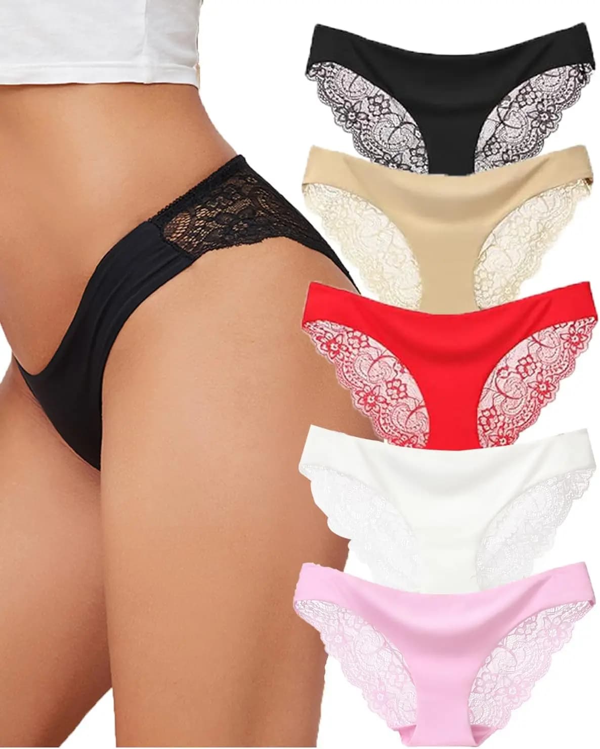 Slip sexy da donna in pizzo, mutandine a vita bassa, taglie forti, confezione da 5