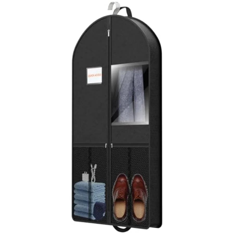 Suit Garment Clothes Travel Bag: 43 inch Lightweight Foldable Black Short Fabric Breathable - Hanging Storage Cover Pockets Zip