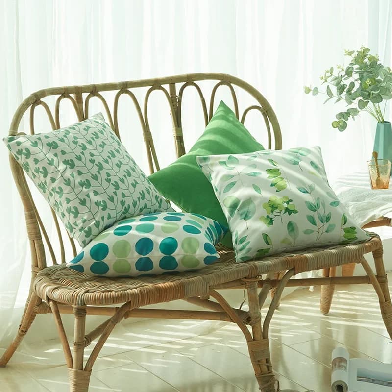 Cuscino stampato impermeabile su due lati Cuscino con schienale per divano di casa con puntini a foglia verde per pisare Comodo cuscino quadrato con cotone PP